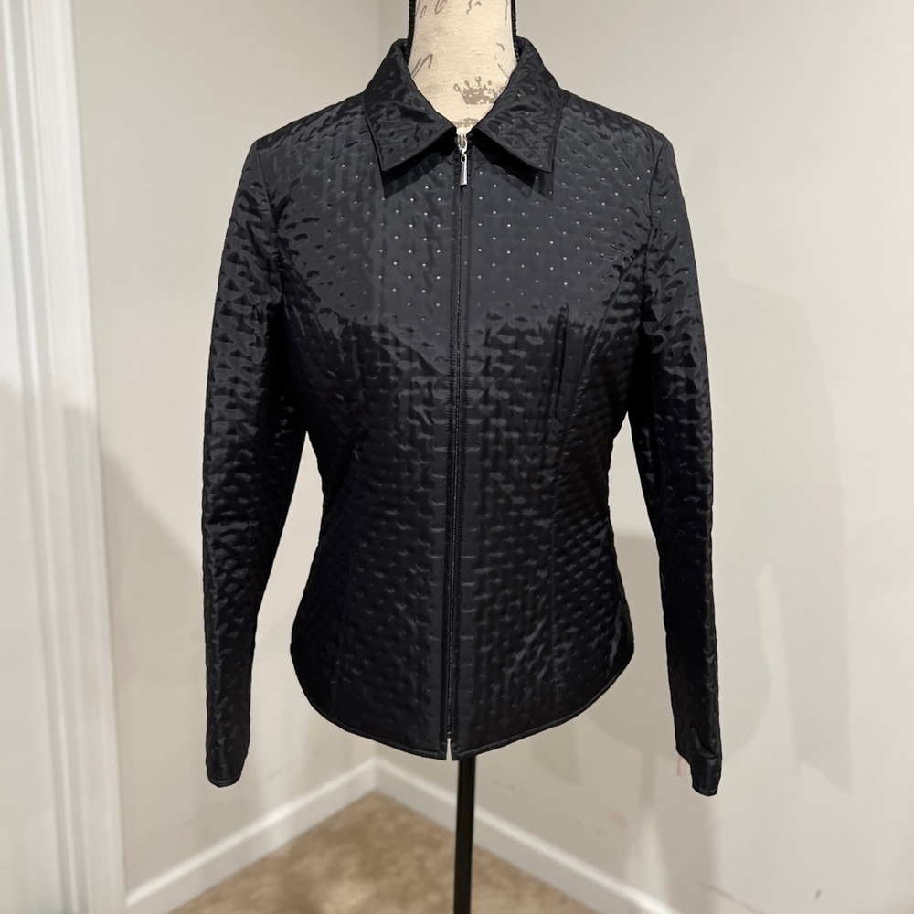 Women's Talbot's Black Quilted Short Collar Lightweight Zip Jacket Size 8